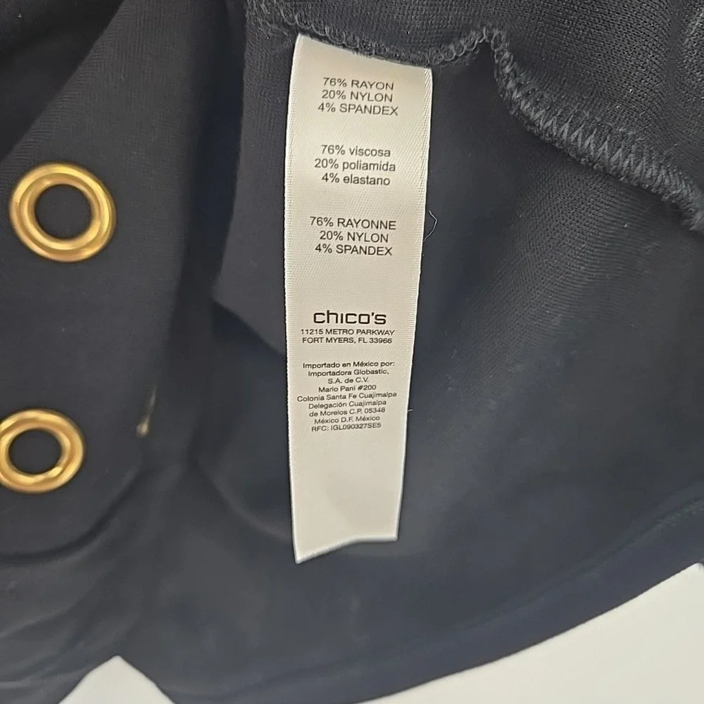 Chico's Size 2/Womens L Black Tunic Top Shirt Gold Grommets Basic Everyday - Picture 5 of 6